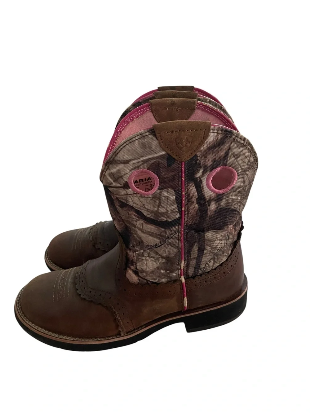 Ariat Brown Leather Western Boots with Pink Lined Shaft